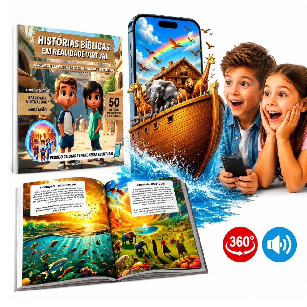 Livro Físico Infantil de Histórias Bíblicas com Realidade Virtual